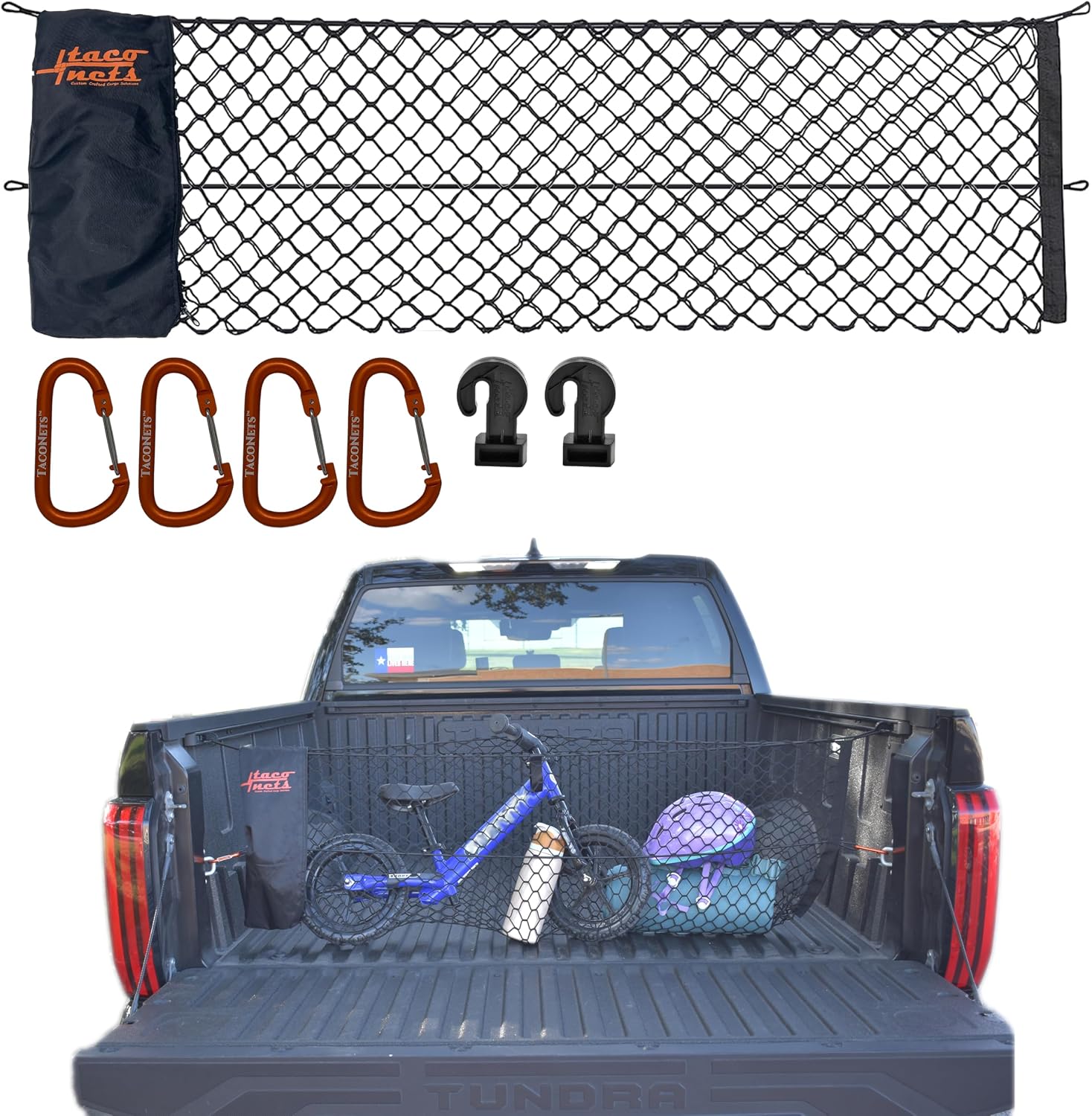 Envelope Cargo Net for GMC Sierra & Chevy Silverado - Fits 2013-Current - Upgraded 5mm Bungee - Integrated Storage Bag - Heavy Duty Carabiners - Designed in USA | Upgraded 5mm bungee, integrated storage bag, heavy-duty carabiners. Designed in USA. Fits 20 mysite