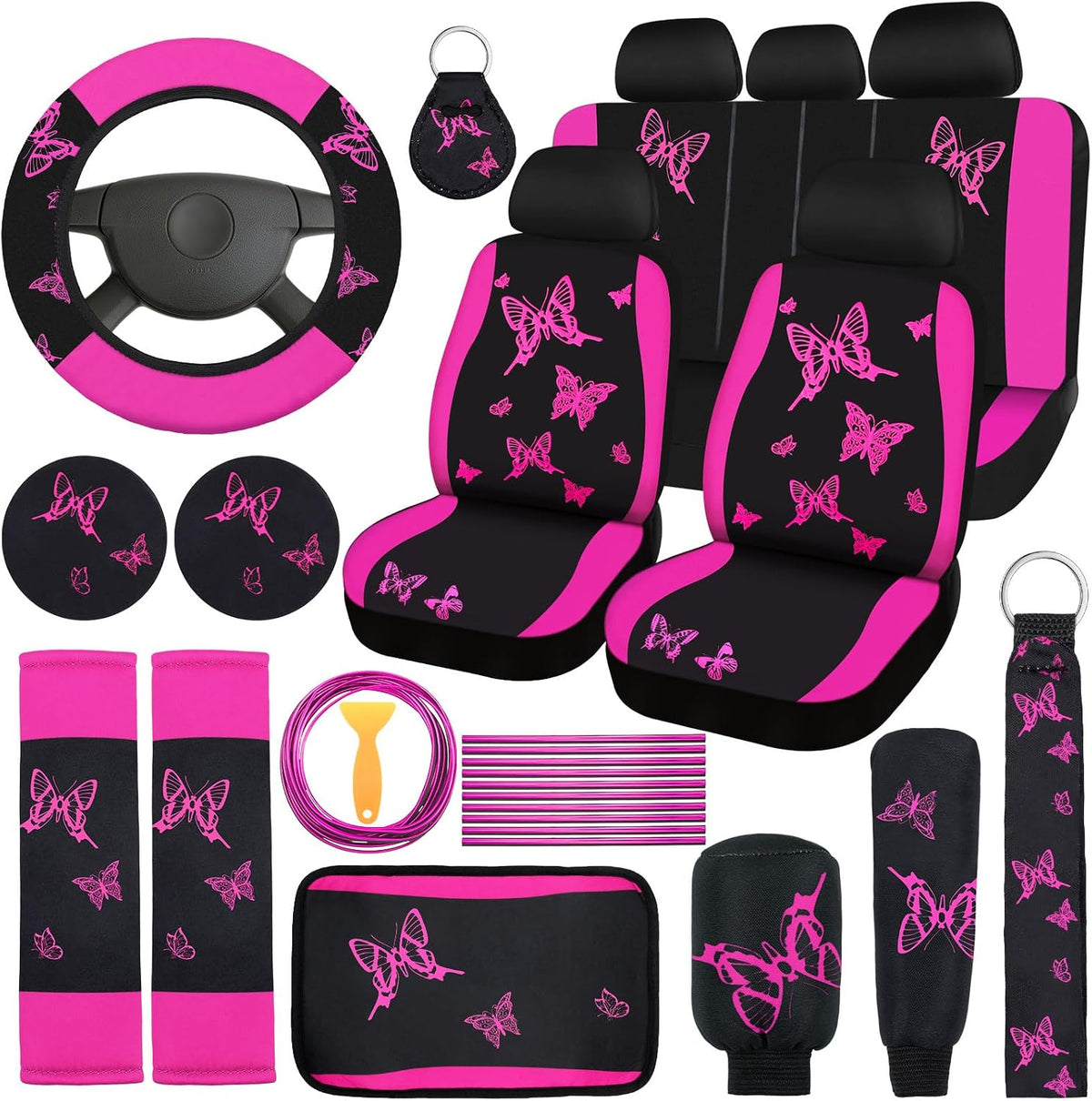 BBTO 43 Pcs Car Seat Cover Set for Women SUV,Butterfly,Cream-Colored mysite