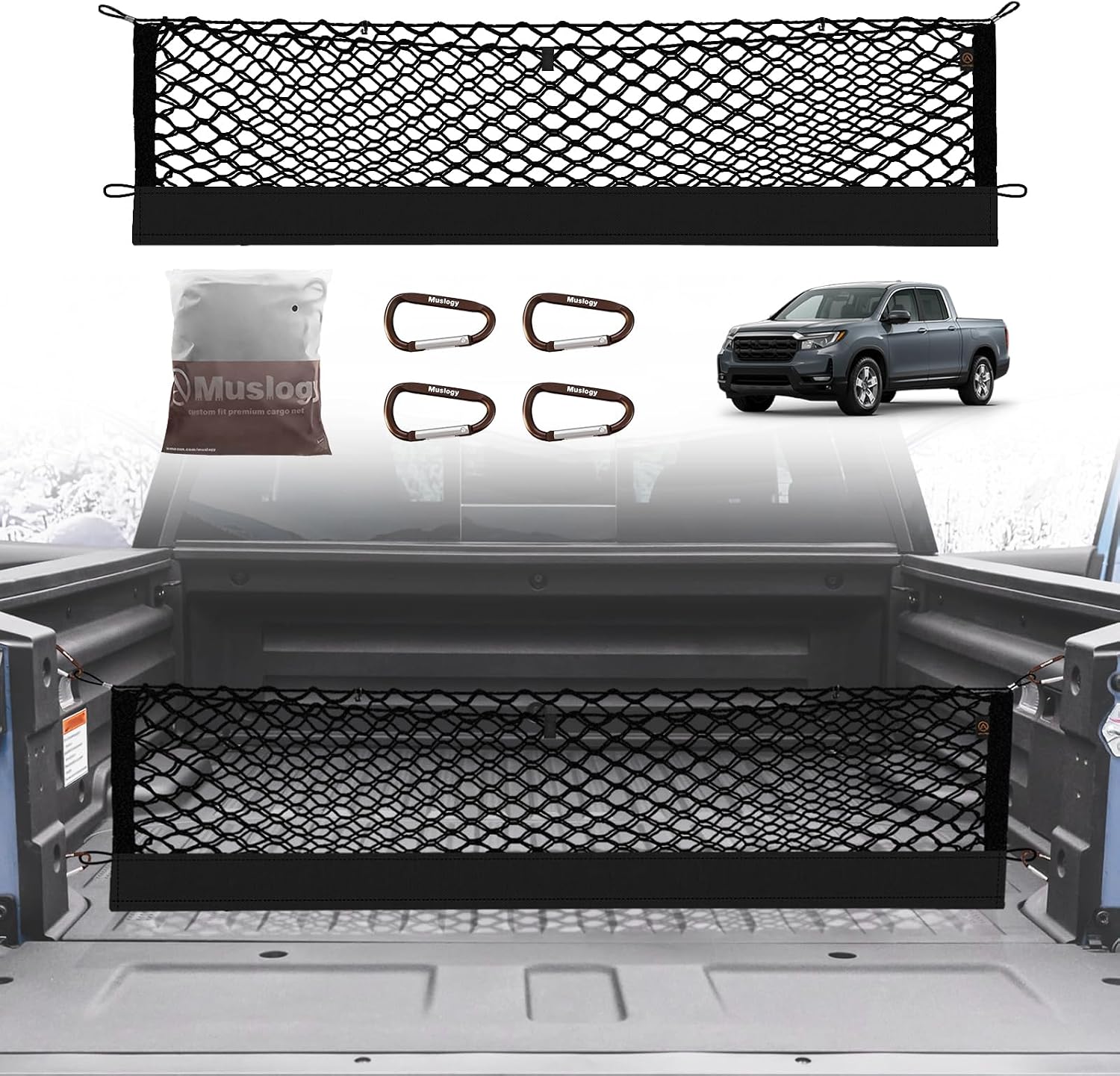 Truck Bed Cargo Net Trunk Netting Compatible with 2013-2026 Chevy Silverado & GMC Sierra 1500/2500HD/3500HD Accessories, Pickup Cargo Organizer SUV Sedan Storage Net w/Heavy Duty Carabiners mysite