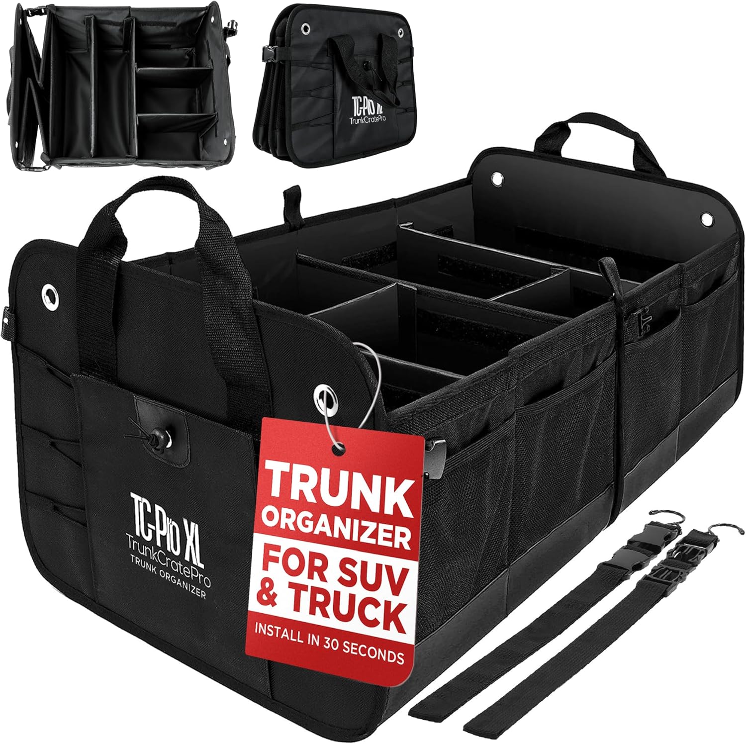 Car Trunk Organizer for SUV, Truck & Auto Cargo Storage, Black, XL | Fits Cars, SUVs & Trucks 6 Adjustable Compartments Non-Slip Base & Securing Straps Foldable 11 Pockets Car Accessories mysite