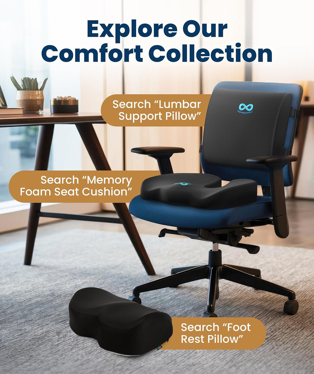 Everlasting Comfort Car Seat Cushion for Driving - Orthopedic Car Cushion for Office, Travel, Gaming Chair Memory Foam Driver Booster for Short People, Non-Slip, Washable Cover, Back & Sciatica Relief mysite