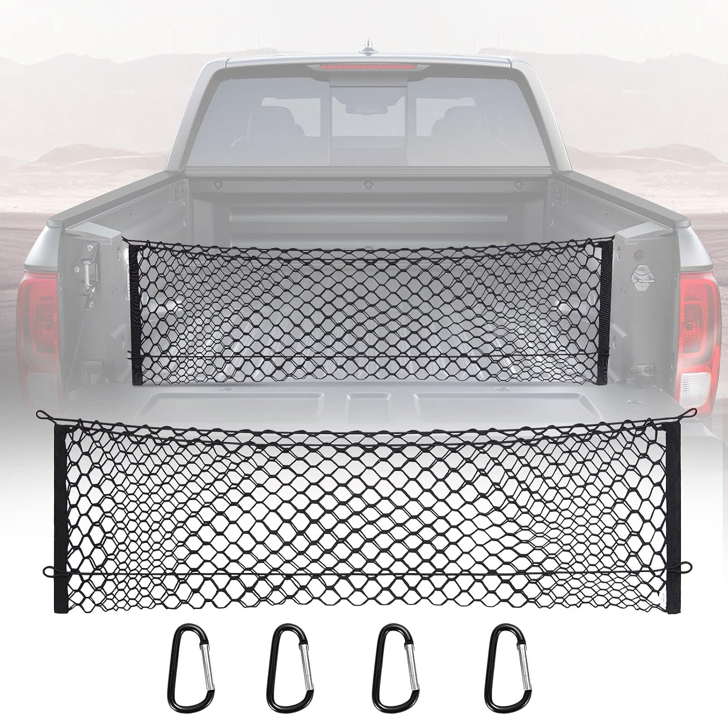 MICTUNING Truck Bed Cargo Net, 49"x15.2" Stretch to 60" Elastic Pickup Cargo Net with 4 Metal Carabiners, Compatible with 2013-2022 Chevy Silverado & 2015-2024 Ford F150 F250 Truck mysite