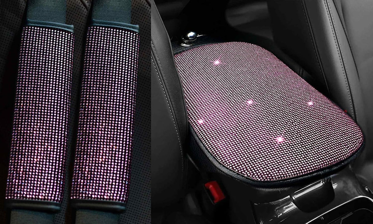 2PCS Bling Car Seatbelt Strap Covers for Women Girls - Crystal Rhinestone Velvet Shoulder Pad Protector - Diamond Shine Safety Shoulder Pad, Car Decor Interior Accessories mysite