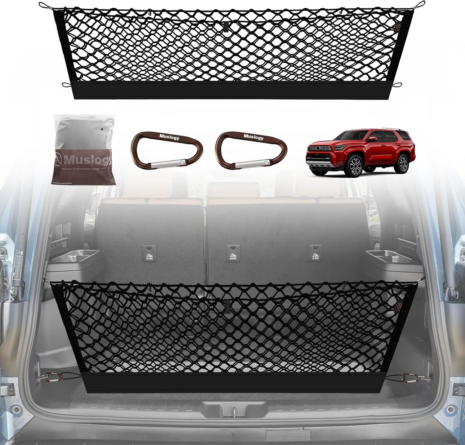 Truck Bed Cargo Net Trunk Netting Compatible with 2013-2026 Chevy Silverado & GMC Sierra 1500/2500HD/3500HD Accessories, Pickup Cargo Organizer SUV Sedan Storage Net w/Heavy Duty Carabiners mysite