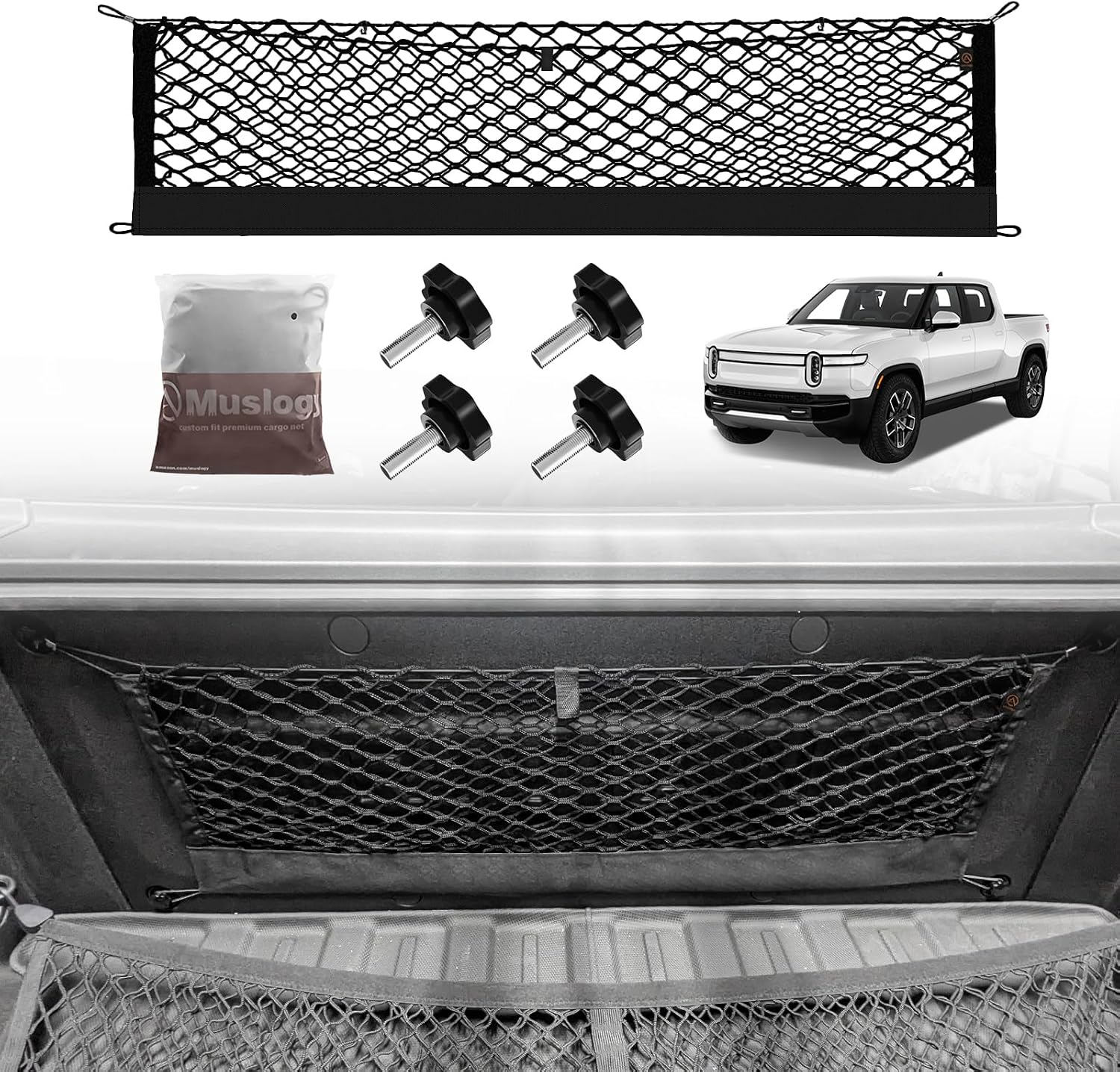Truck Bed Cargo Net Trunk Netting Compatible with 2013-2026 Chevy Silverado & GMC Sierra 1500/2500HD/3500HD Accessories, Pickup Cargo Organizer SUV Sedan Storage Net w/Heavy Duty Carabiners mysite