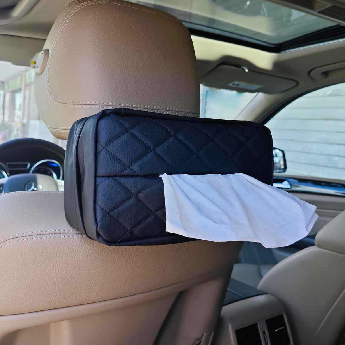 Car Tissue Holder for 120 Standard Tissue,Leather PU Tissues Box Cover for Car Backseat,Extra Large Rectangle Napkin Holder Soft Rectangular,Fits for Kleenex tissues,for Storage& Organization (Black) mysite