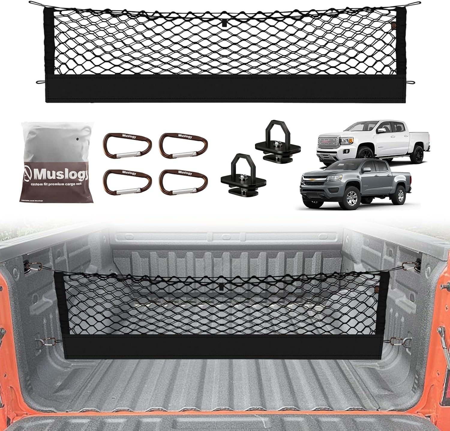 Truck Bed Cargo Net Trunk Netting Compatible with 2013-2026 Chevy Silverado & GMC Sierra 1500/2500HD/3500HD Accessories, Pickup Cargo Organizer SUV Sedan Storage Net w/Heavy Duty Carabiners mysite