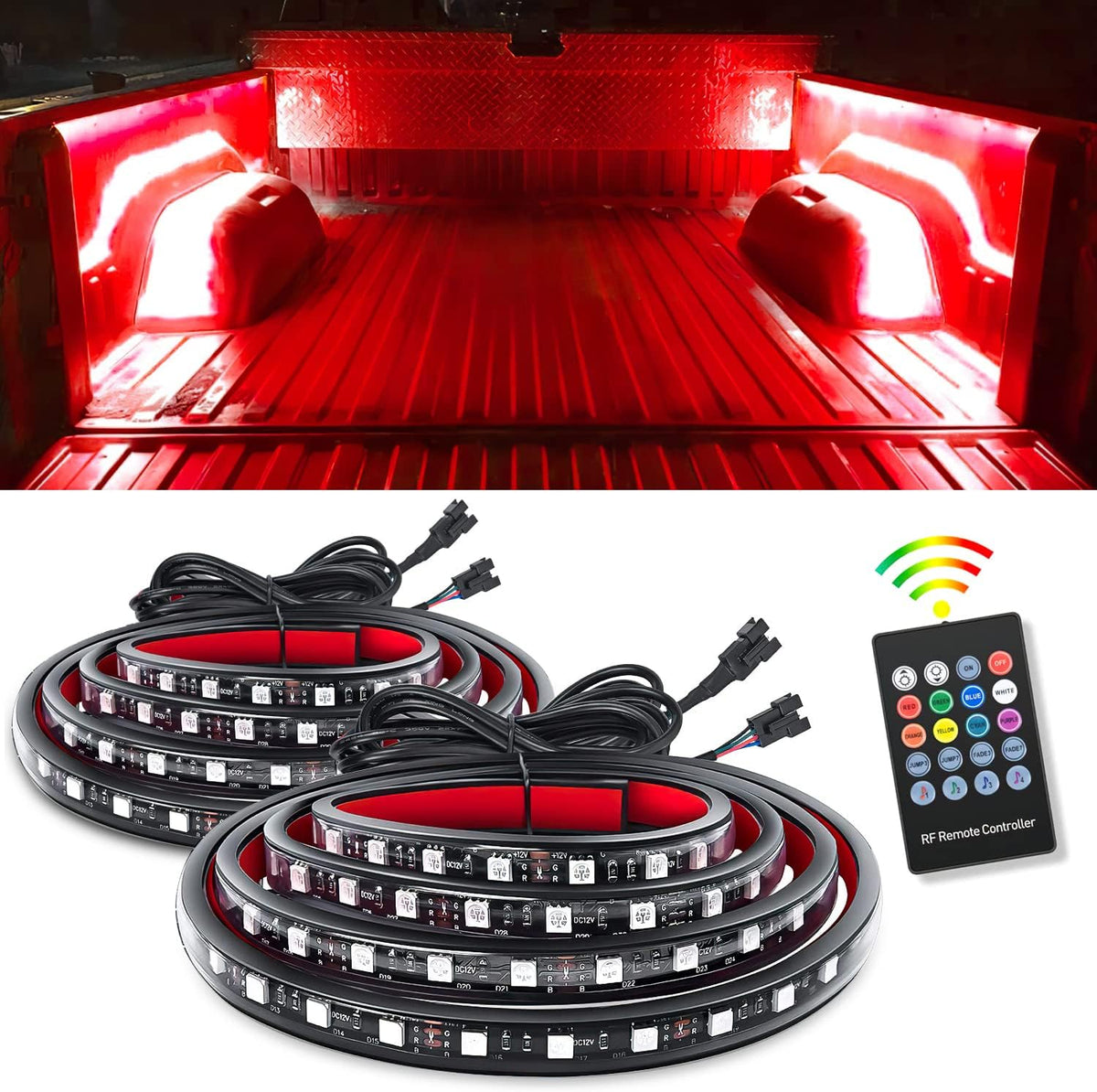 Nilight - TL-31 2PCS 60Inch RGB Truck Bed Light Strip Kit 180 LED RF Remote Control with On Off Switch Blade Fuse 2Way Splitter Extension Cable for Cargo Pickup Truck SUV RV Boat, 2 Years Warranty | 180 LED Cargo Light Strips with On/Off Switch, Fuse, Spl mysite