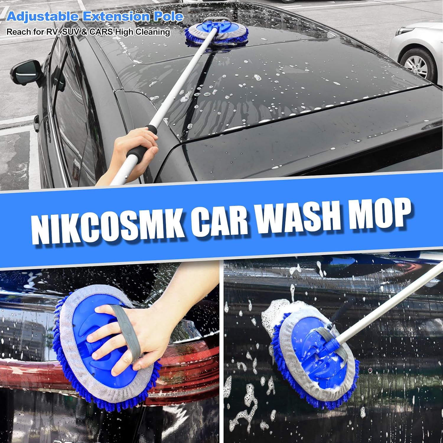 62'' Car Wash Brush with Long Handle, Car Wash Kit with Tire Brush, Tower, Window Squeegee, Chenille Microfiber Car Wash Mop Mitt, Car Cleaning Brush Kit Supplies for Car, Truck, SUV, RV mysite