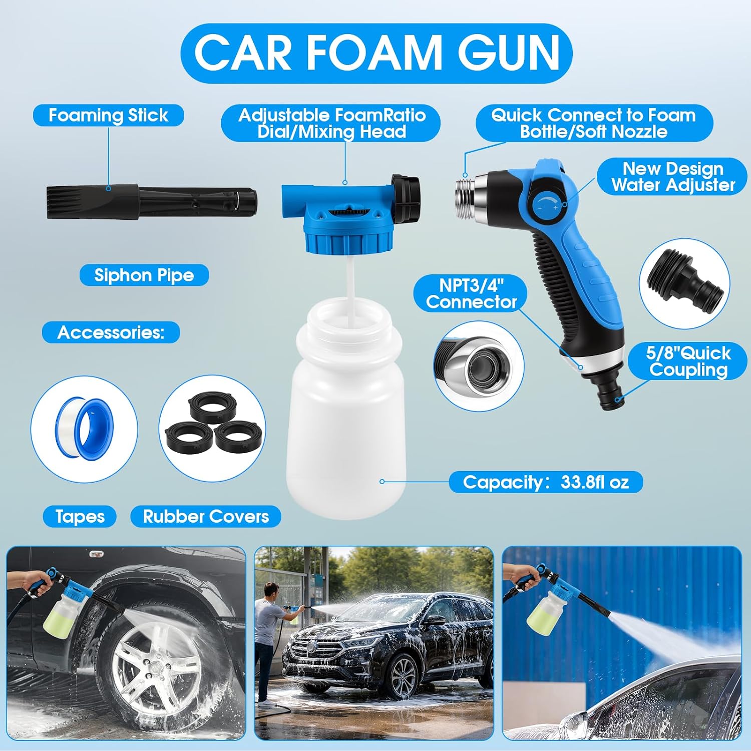 36Pcs Blue Car Wash Detailing Kit，Car Cleaning Set with Foam Gun Sprayer，Long-Handle Brush Mop，Large Collapsible Bucket，Complete Car Wash Supply Gift for Men and Women mysite