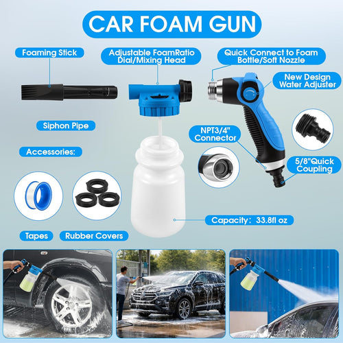 36Pcs Blue Car Wash Detailing Kit，Car Cleaning Set with Foam Gun Sprayer，Long-Handle Brush Mop，Large Collapsible Bucket，Complete Car Wash Supply Gift for Men and Women mysite