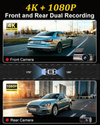 Dash Cam Front and Rear 4K+1080P, 5GHz WiFi, App Control, with 64GB Card mysite