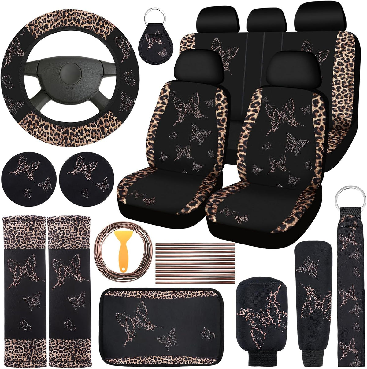 BBTO 43 Pcs Car Seat Cover Set for Women SUV,Butterfly,Cream-Colored mysite