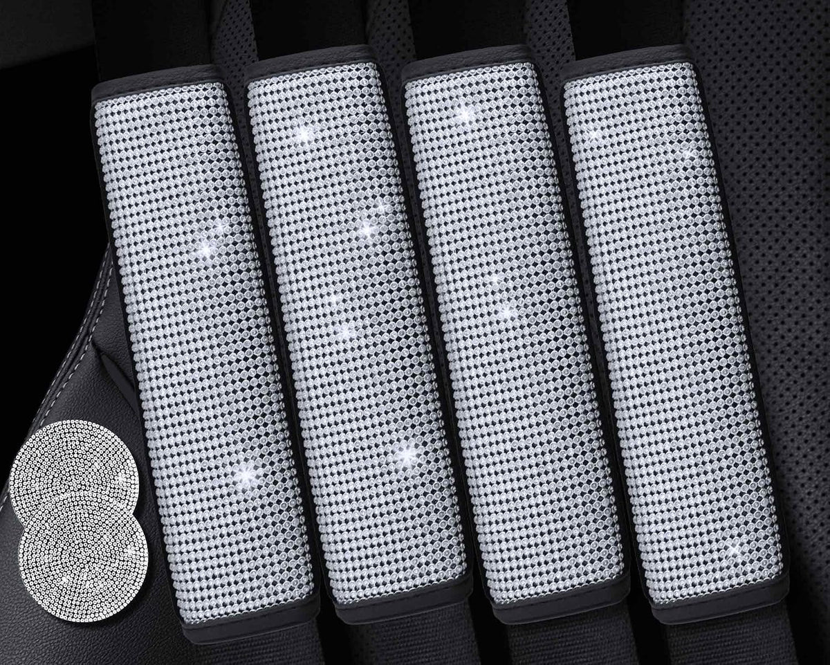 2PCS Bling Car Seatbelt Strap Covers for Women Girls - Crystal Rhinestone Velvet Shoulder Pad Protector - Diamond Shine Safety Shoulder Pad, Car Decor Interior Accessories mysite