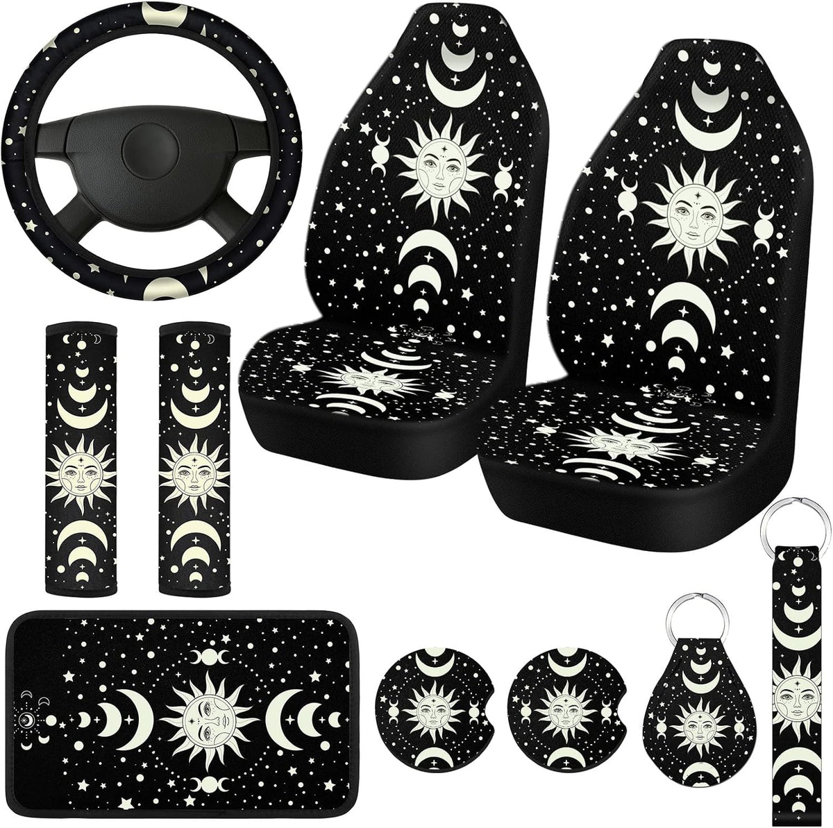 10 Pcs Car Seat Covers Set for Women Front Steering Wheel, Witch mysite
