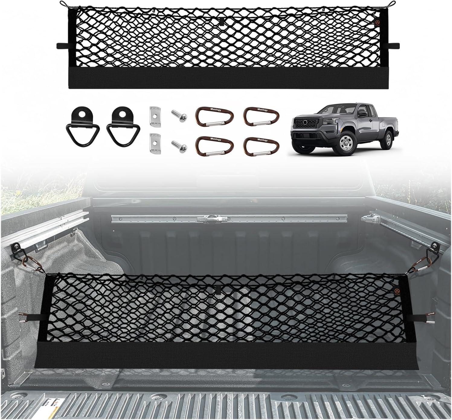 Truck Bed Cargo Net Trunk Netting Compatible with 2013-2026 Chevy Silverado & GMC Sierra 1500/2500HD/3500HD Accessories, Pickup Cargo Organizer SUV Sedan Storage Net w/Heavy Duty Carabiners mysite