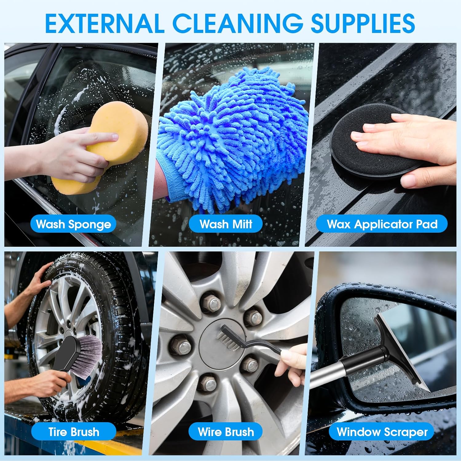 36Pcs Blue Car Wash Detailing Kit，Car Cleaning Set with Foam Gun Sprayer，Long-Handle Brush Mop，Large Collapsible Bucket，Complete Car Wash Supply Gift for Men and Women mysite