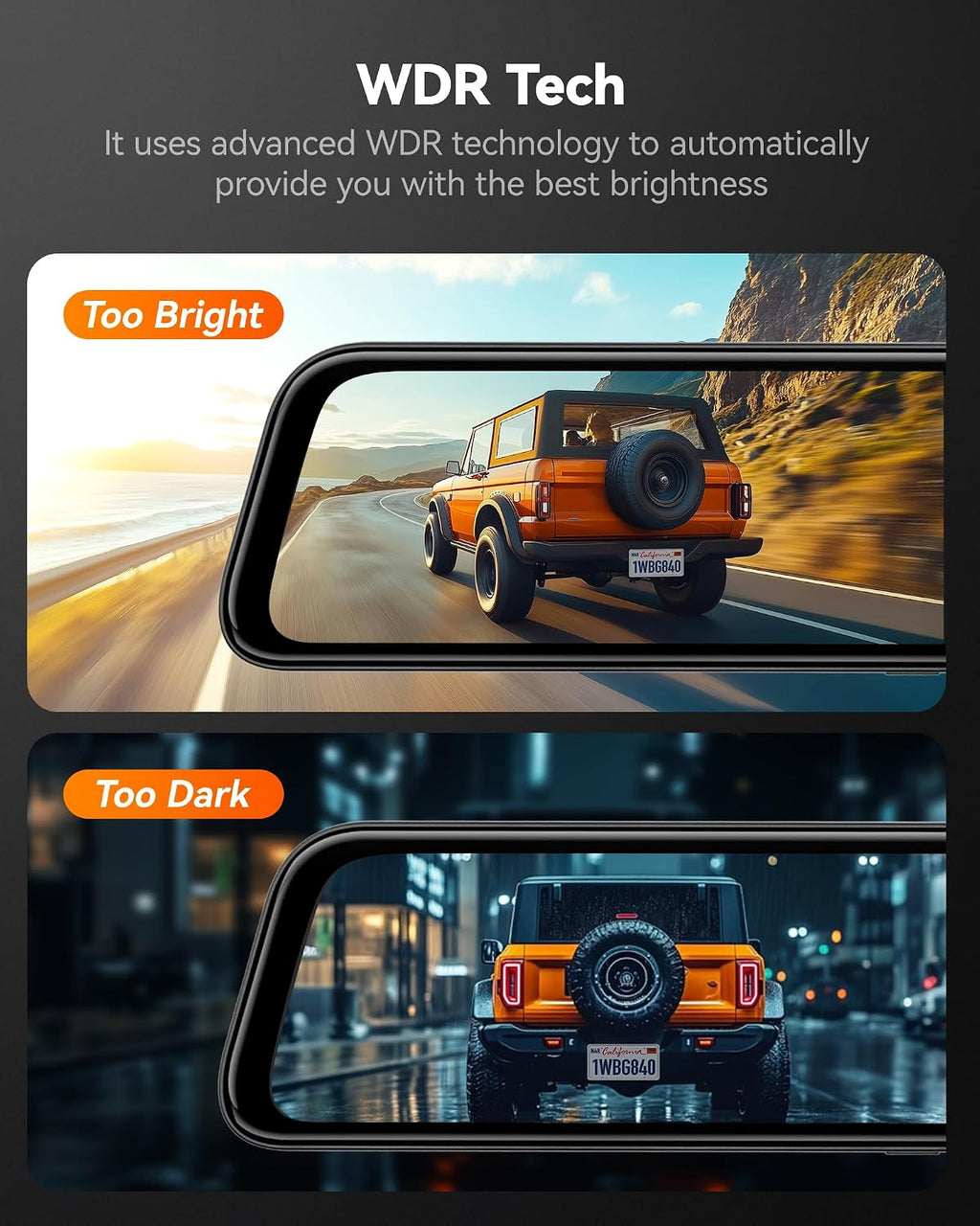WOLFBOX G840S 12" 4K Mirror Dash Cam Backup Camera with 32GB Card and GPS mysite