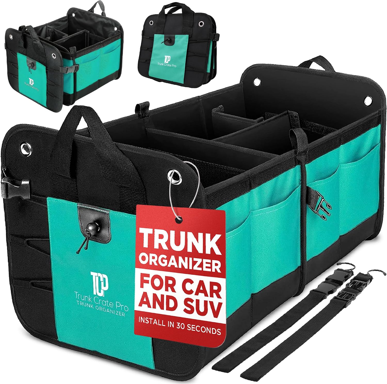 Car Trunk Organizer for SUV, Truck & Auto Cargo Storage, Black, XL | Fits Cars, SUVs & Trucks 6 Adjustable Compartments Non-Slip Base & Securing Straps Foldable 11 Pockets Car Accessories mysite