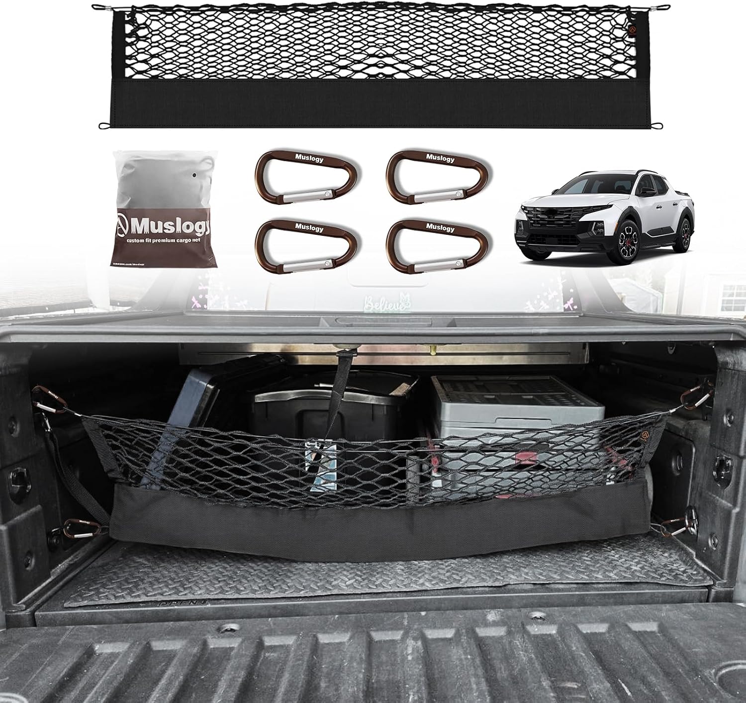 Truck Bed Cargo Net Trunk Netting Compatible with 2013-2026 Chevy Silverado & GMC Sierra 1500/2500HD/3500HD Accessories, Pickup Cargo Organizer SUV Sedan Storage Net w/Heavy Duty Carabiners mysite