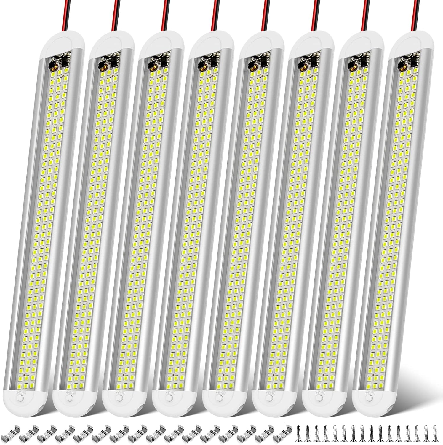 CT CAPETRONIX 12v LED Interior Light Bar, 120LEDs 1500LM 8W DC 12 Volt led Strip Lights with ON/Off Switch, for Enclosed Cargo Trailer, Car RV Van Truck Lorry Camper Boat Caravan Motorhome (8Pack) mysite