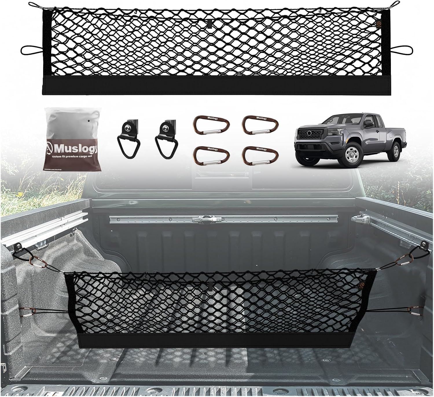 Truck Bed Cargo Net Trunk Netting Compatible with 2013-2026 Chevy Silverado & GMC Sierra 1500/2500HD/3500HD Accessories, Pickup Cargo Organizer SUV Sedan Storage Net w/Heavy Duty Carabiners mysite