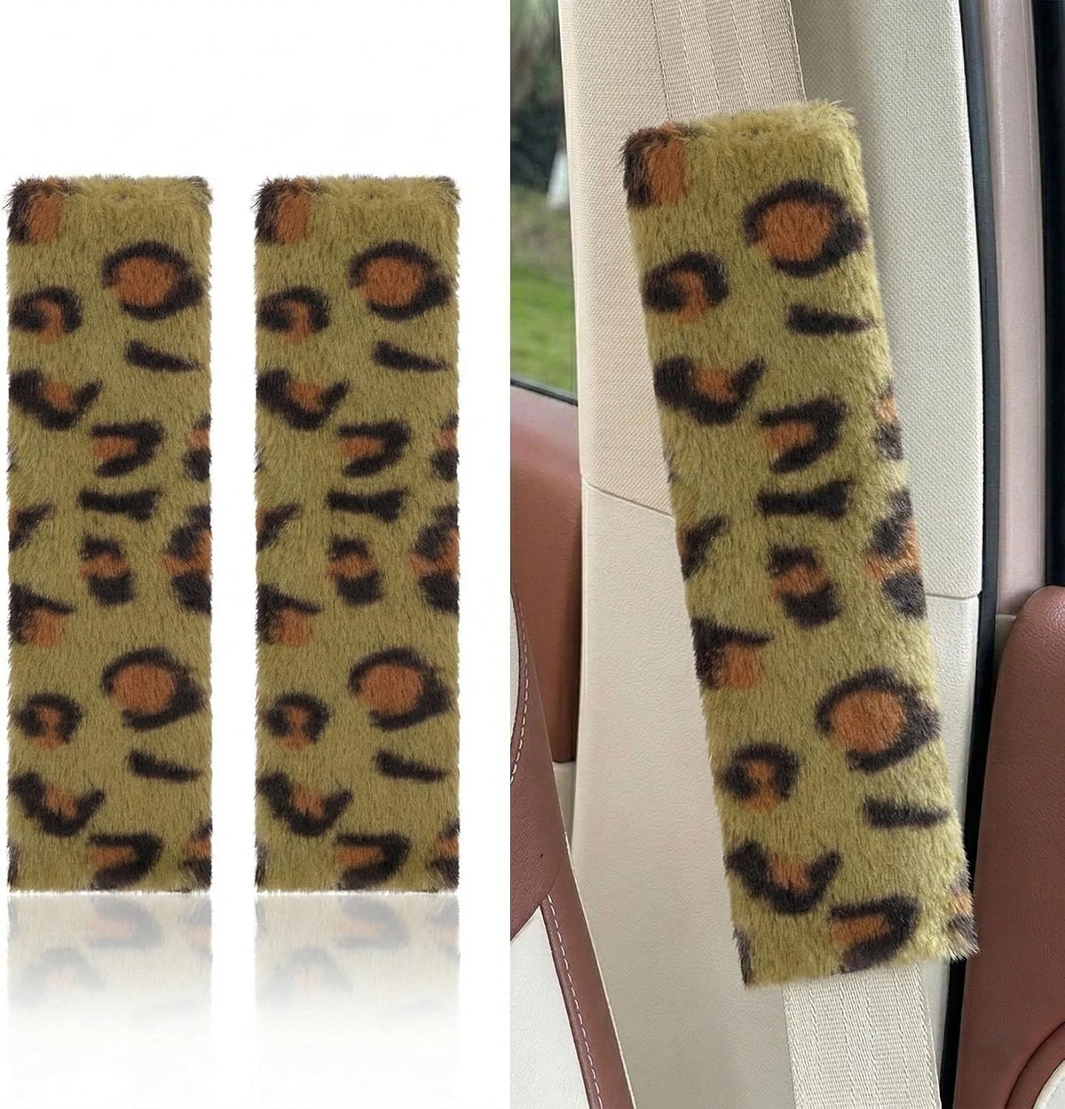 Leopard Print Seat Belt Cover Pad 2 PCS Cute Shoulder Pads mysite
