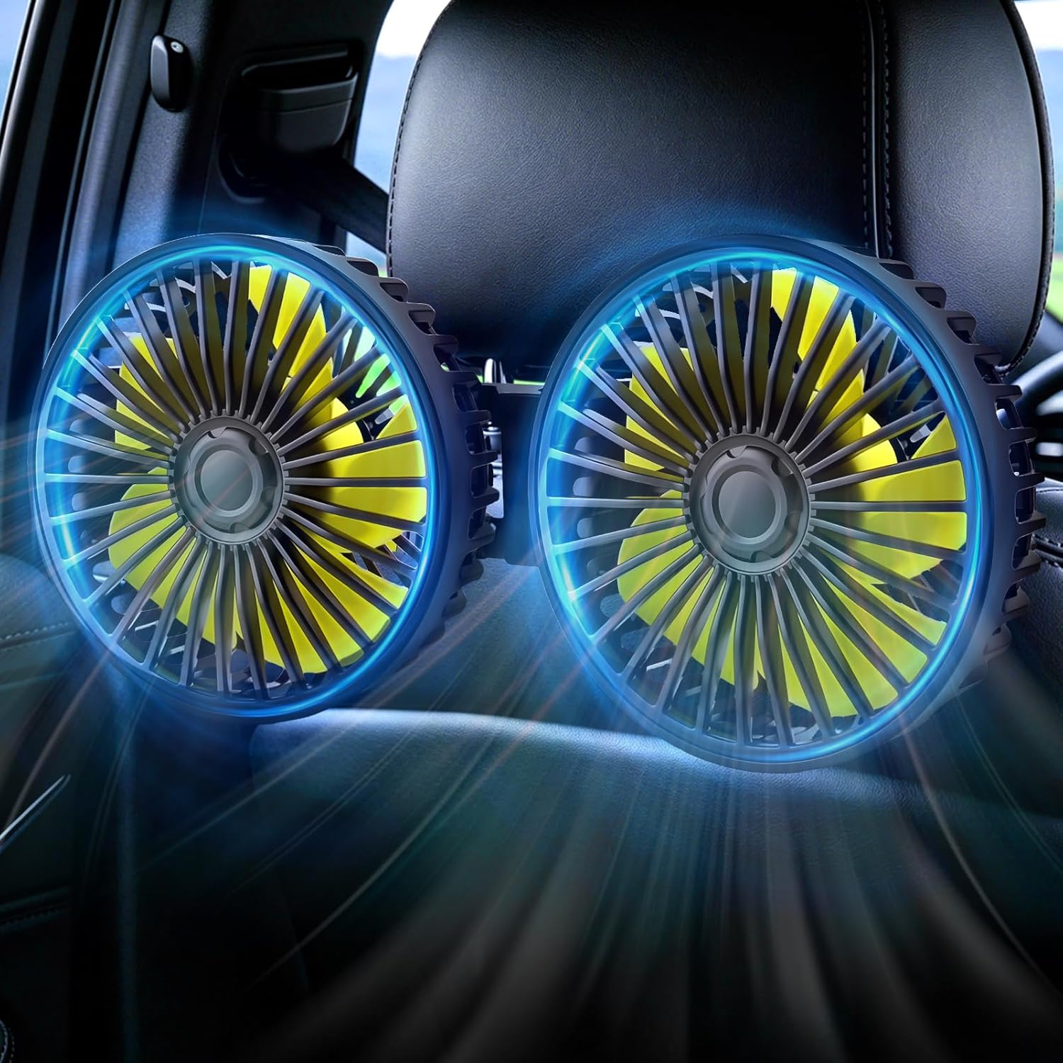 XOOL Clip Car Fan, Adjustable Dual Head 4 Inches 12V Fan for Front/Rear Seat Passenger, 360° Rotatable Electric Car Cooling Fans with Stepless Speed Regulation for SUV, RV, Vehicles mysite