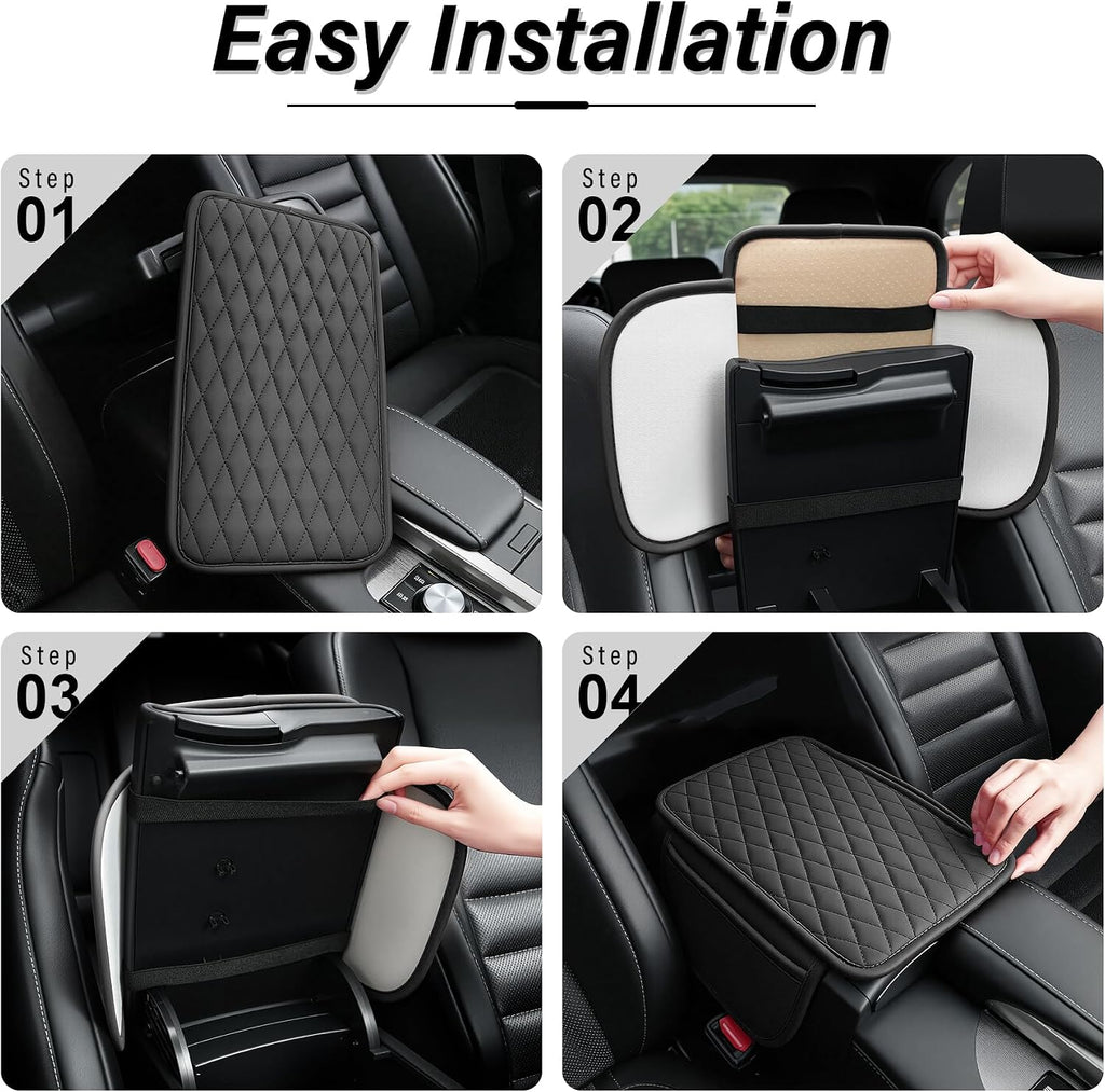 Amiss Car Center Console Cover, Upgraded Leather Car Armrest Cushion with 2 Storage Pockets, Universal Waterproof Cushion Pad, Non-Slip Car Interior Accessories, Fits Most Sedans SUVs Trucks (Black) mysite