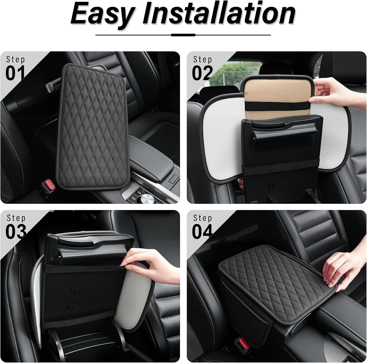 Amiss Car Center Console Cover, Upgraded Leather Car Armrest Cushion with 2 Storage Pockets, Universal Waterproof Cushion Pad, Non-Slip Car Interior Accessories, Fits Most Sedans SUVs Trucks (Black) mysite