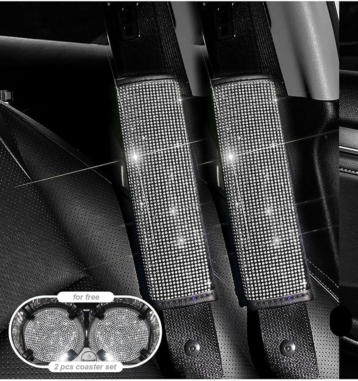 2PCS Bling Car Seatbelt Strap Covers for Women Girls - Crystal Rhinestone Velvet Shoulder Pad Protector - Diamond Shine Safety Shoulder Pad, Car Decor Interior Accessories mysite