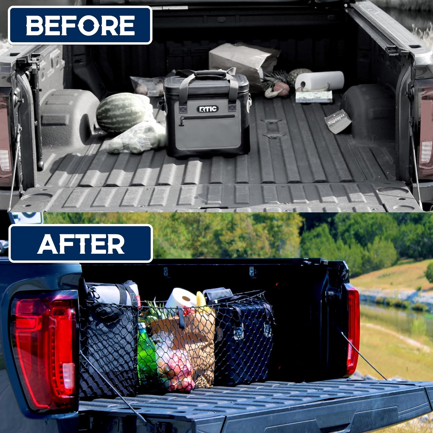 Three Pocket Cargo Net for 2005-2026 Toyota Tacoma - Patented Design - Premium Truck Bed Organizers & Storage - Grocery Holder - Designed in USA mysite