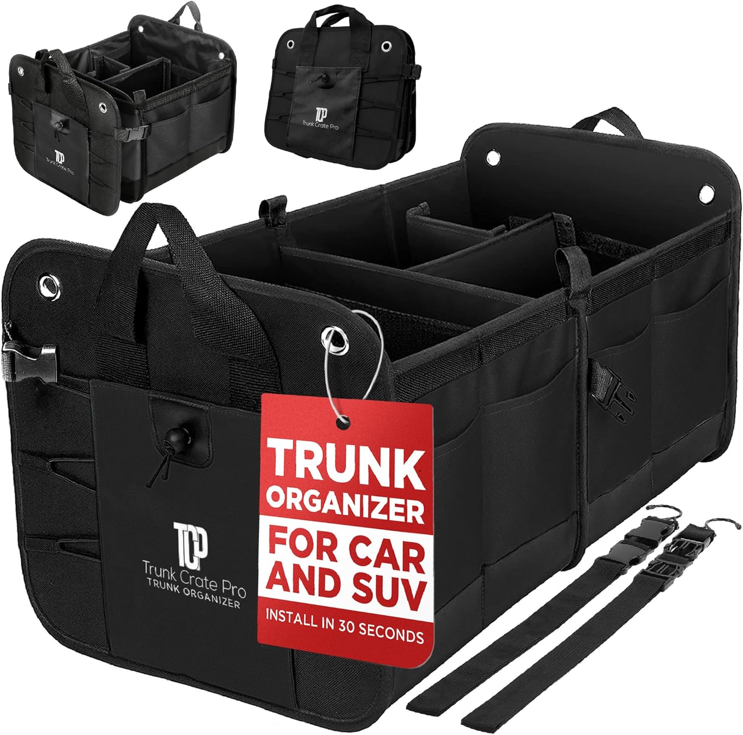 Car Trunk Organizer for SUV, Truck & Auto Cargo Storage, Black, XL | Fits Cars, SUVs & Trucks 6 Adjustable Compartments Non-Slip Base & Securing Straps Foldable 11 Pockets Car Accessories mysite
