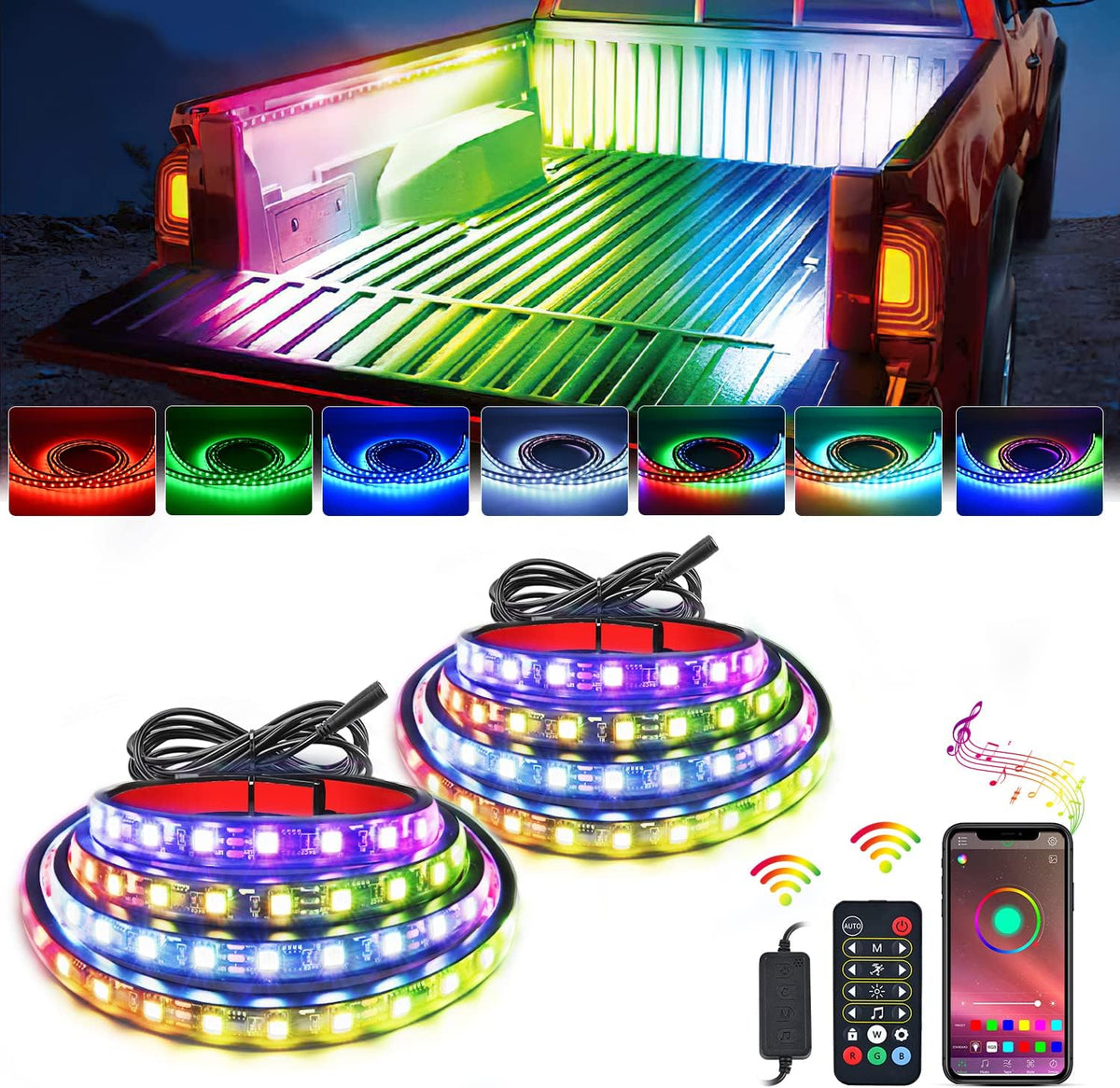Nilight - TL-31 2PCS 60Inch RGB Truck Bed Light Strip Kit 180 LED RF Remote Control with On Off Switch Blade Fuse 2Way Splitter Extension Cable for Cargo Pickup Truck SUV RV Boat, 2 Years Warranty | 180 LED Cargo Light Strips with On/Off Switch, Fuse, Spl mysite