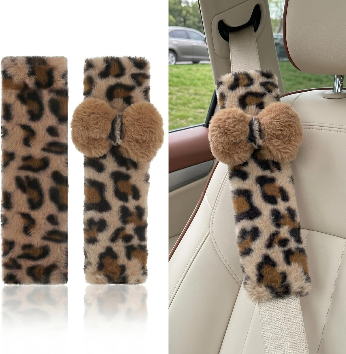 Leopard Print Seat Belt Cover Pad 2 PCS Cute Shoulder Pads mysite