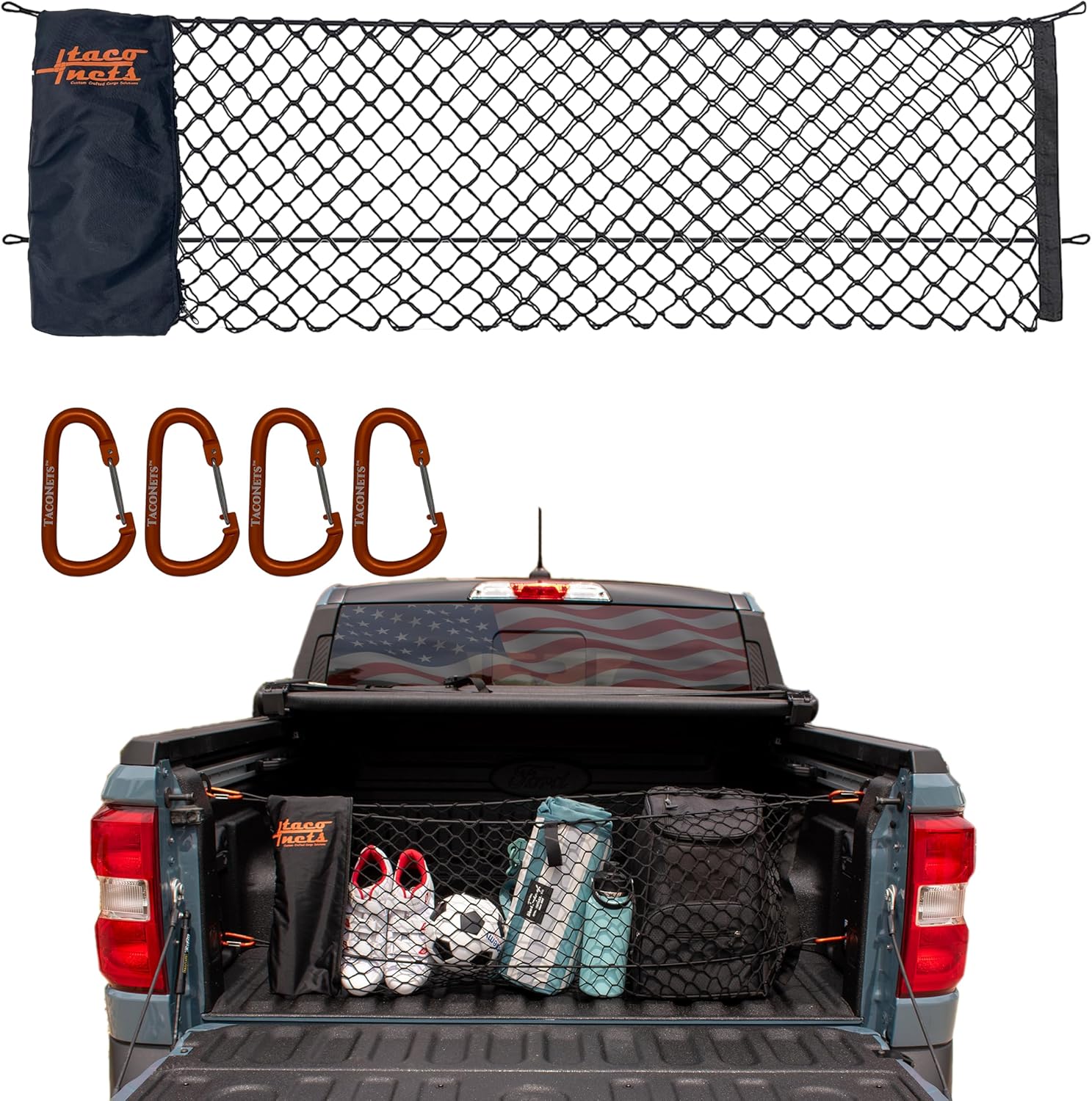 Envelope Cargo Net for GMC Sierra & Chevy Silverado - Fits 2013-Current - Upgraded 5mm Bungee - Integrated Storage Bag - Heavy Duty Carabiners - Designed in USA | Upgraded 5mm bungee, integrated storage bag, heavy-duty carabiners. Designed in USA. Fits 20 mysite