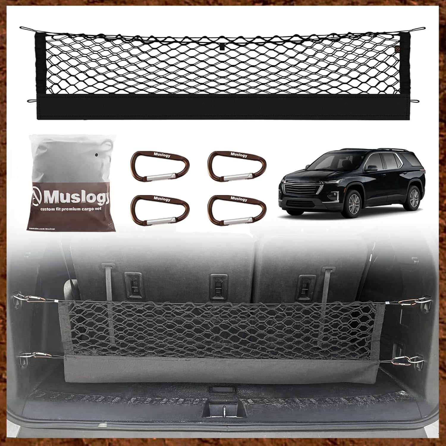 Truck Bed Cargo Net Trunk Netting Compatible with 2013-2026 Chevy Silverado & GMC Sierra 1500/2500HD/3500HD Accessories, Pickup Cargo Organizer SUV Sedan Storage Net w/Heavy Duty Carabiners mysite