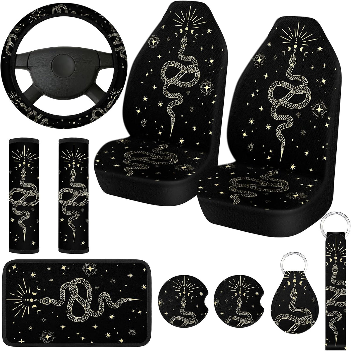 10 Pcs Car Seat Covers Set for Women Front Steering Wheel, Witch mysite