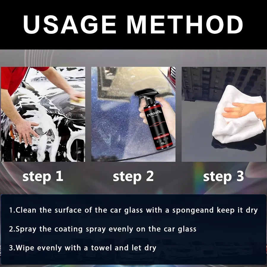 Fyrasol Ceramic Coating Spray 16oz 3-in-1 Nano Car & Boat Detailing Kit – Hydrophobic UV Paint Protection, Waterless Wash, High Gloss Finish for Cars, Motorcycles & Boats Automotive