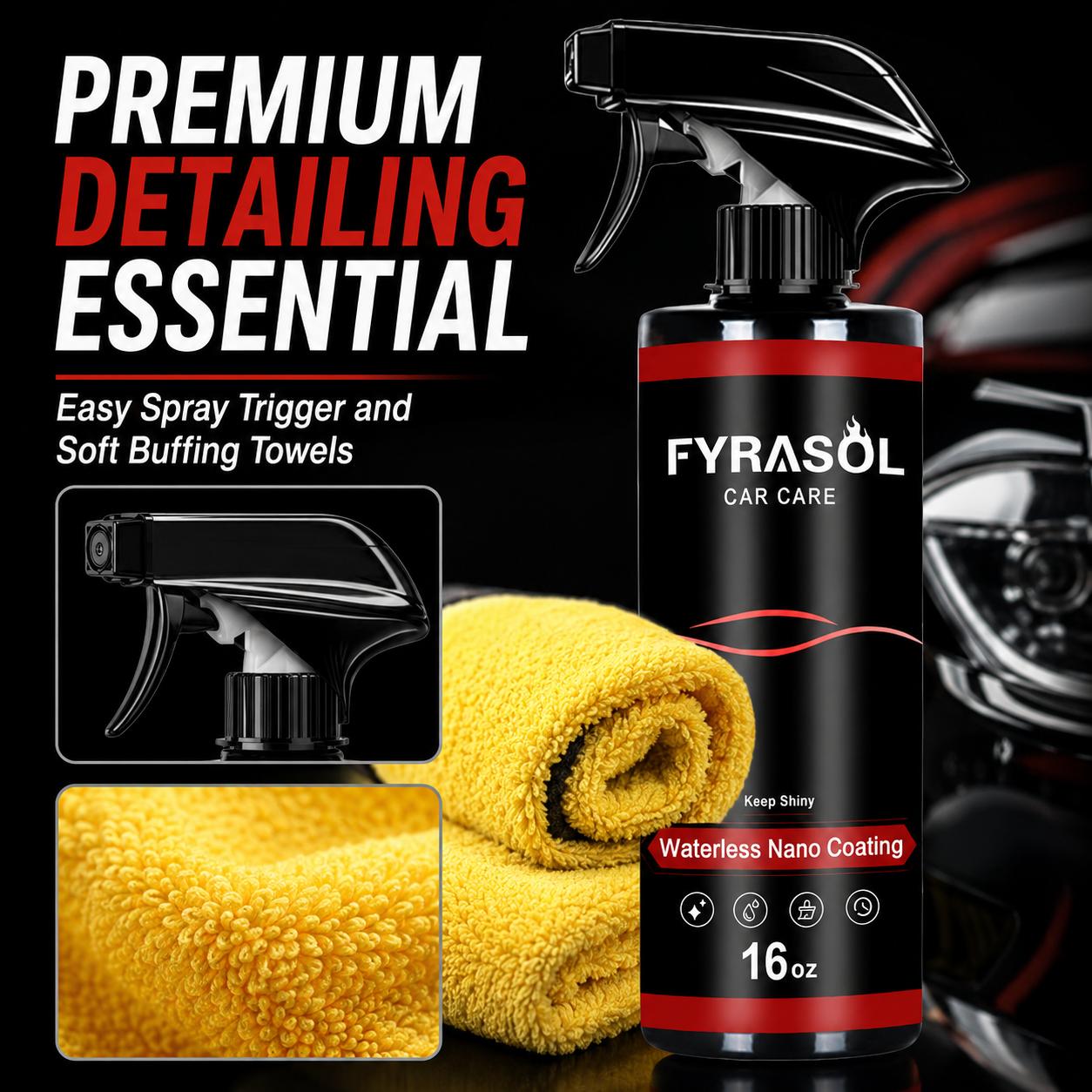FYRASOL Car Coating Spray Waterless Shine Spray for Cars Quick Spray Wipe Shine Nano Gloss Detailer for Exterior Paint Care fyrasol