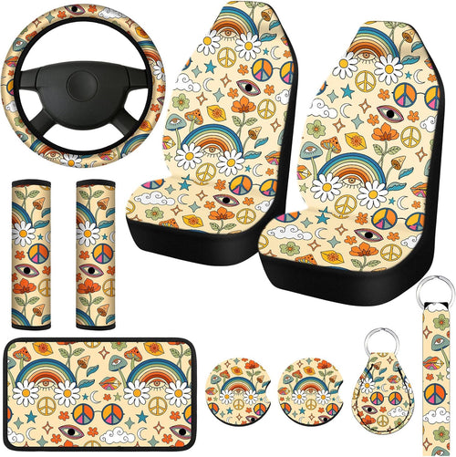 10 Pcs Car Seat Covers Set for Women Front Steering Wheel, Witch mysite