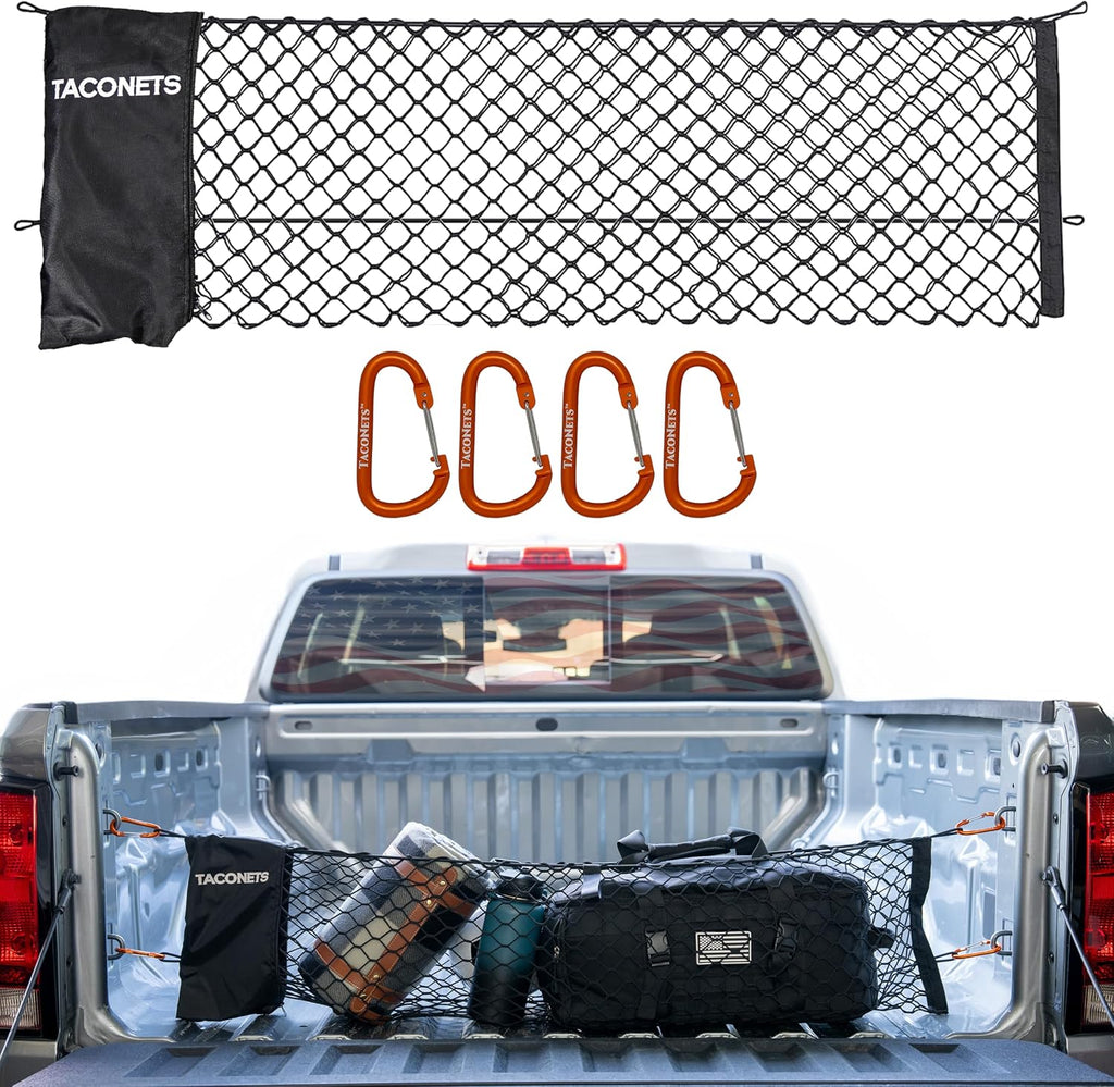Envelope Cargo Net for GMC Sierra & Chevy Silverado - Fits 2013-Current - Upgraded 5mm Bungee - Integrated Storage Bag - Heavy Duty Carabiners - Designed in USA | Upgraded 5mm bungee, integrated storage bag, heavy-duty carabiners. Designed in USA. Fits 20 mysite