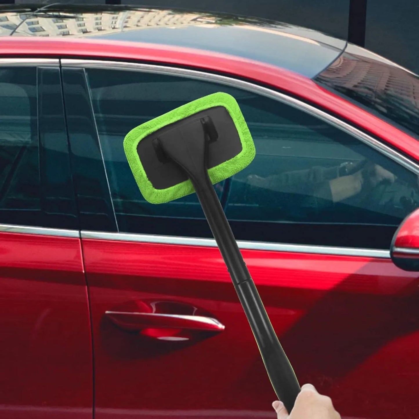 Car Windshield Cleaning Tool – Extendable Handle with 4 Reusable Microfiber Pads