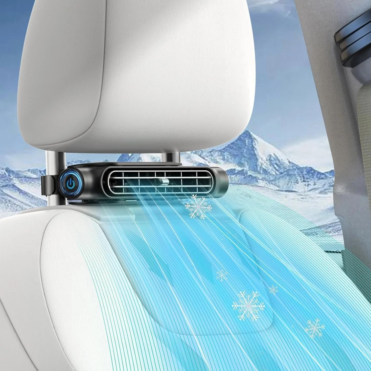 Car Fan for Backseat - 3 Speeds 360° Rotation Dual Head USB Back Seat Cooling Fan Kids Baby Quiet Fan with LED Display for Almost Vehicle Jeep Van RV Truck fyrasol