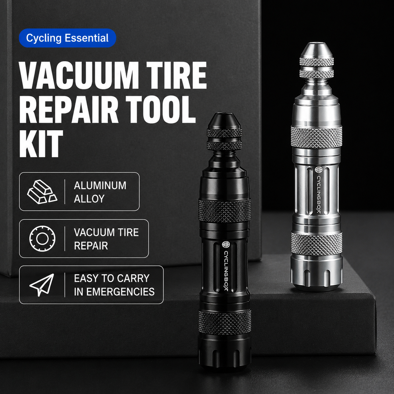 Portable Aluminum Alloy Tubeless Bike Tire Repair Kit with Plug Strips and 3-in-1 Puncture Tools fyrasol