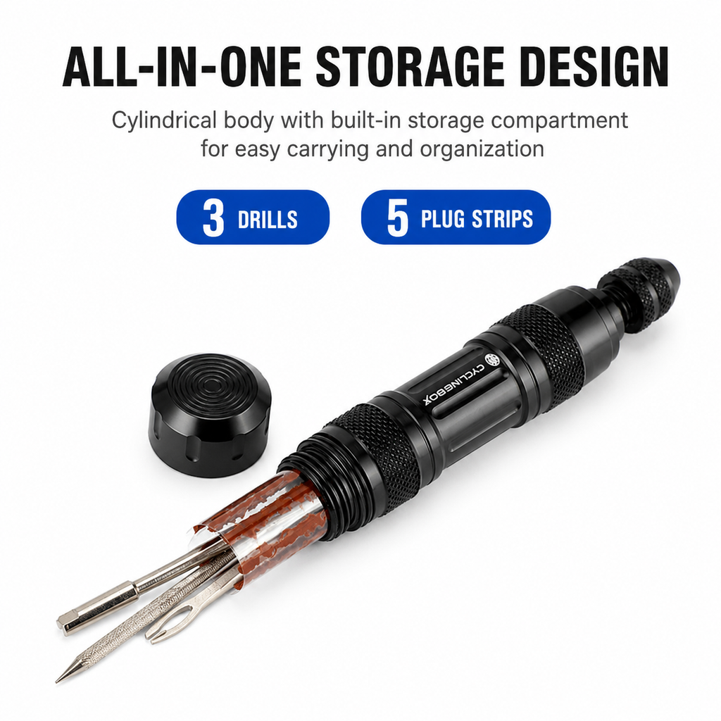 Portable Aluminum Alloy Tubeless Bike Tire Repair Kit with Plug Strips and 3-in-1 Puncture Tools fyrasol
