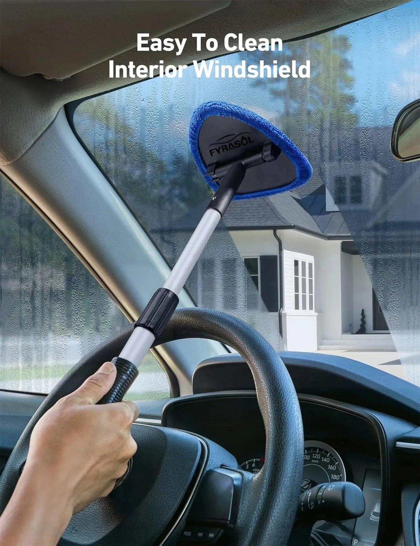 Extendable Windshield Cleaning Tool – Interior Glass Wiper Kit with 4 Microfiber Pads