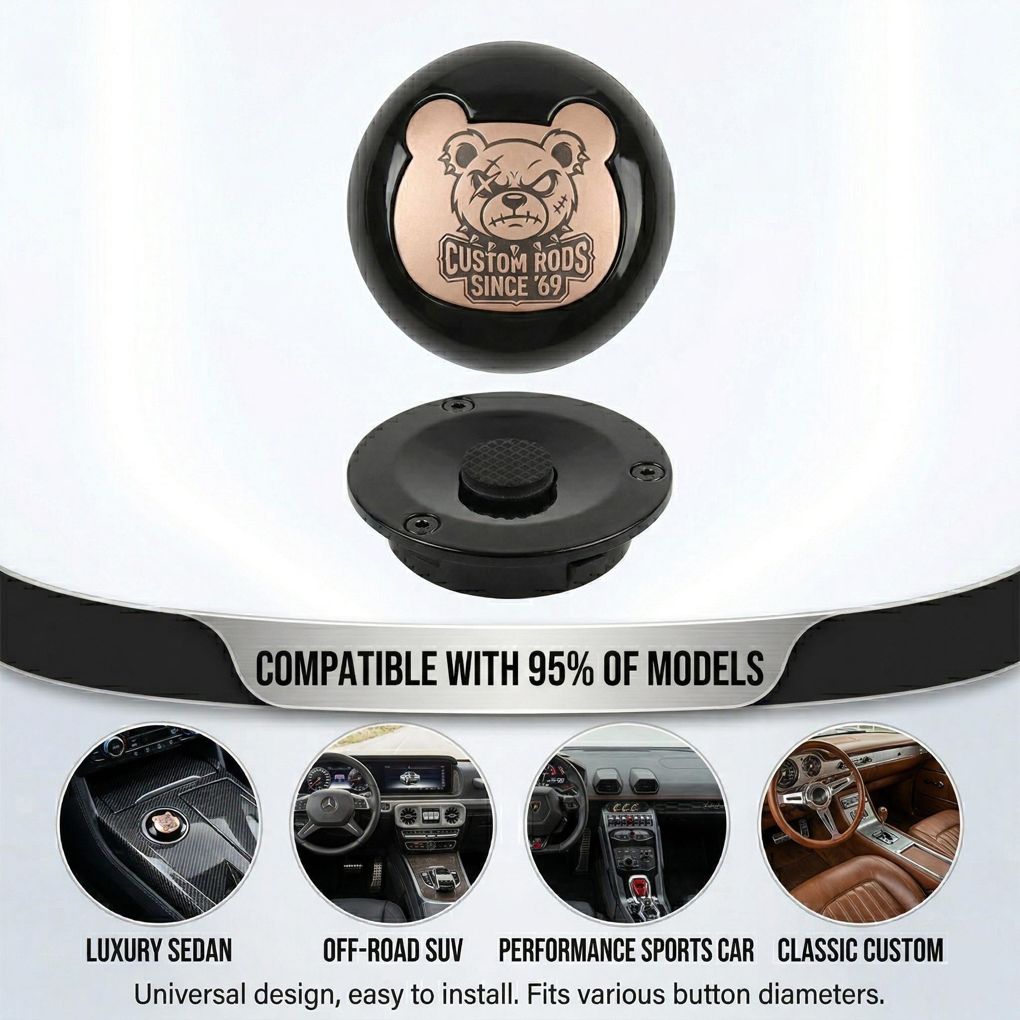 Bear Pattern Push to Start Button Cover for Car Interior Direct Press Ignition Accessory with No Flip Design fyrasol