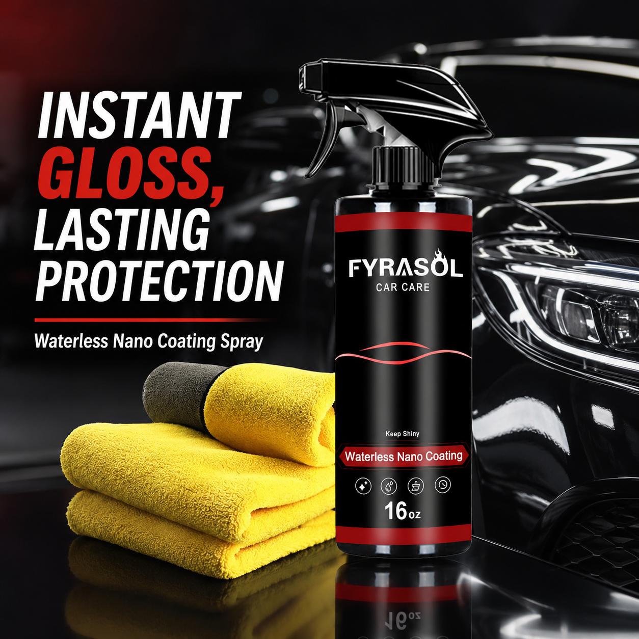 FYRASOL Car Coating Spray Waterless Shine Spray for Cars Quick Spray Wipe Shine Nano Gloss Detailer for Exterior Paint Care fyrasol