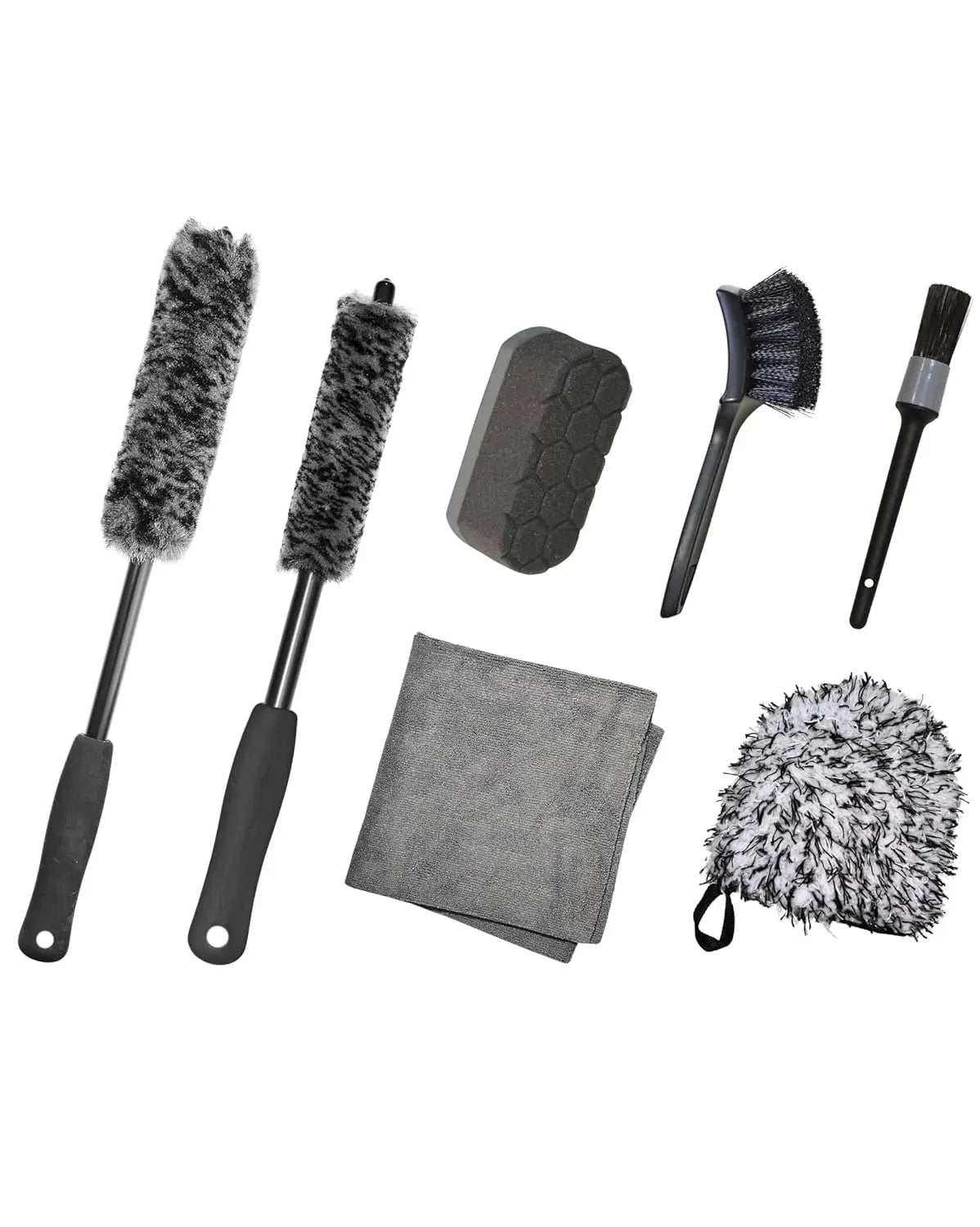7PCS Premium Wheel & Tire Cleaning Kit – Long Handle Brushes, Mitt, Towels & More